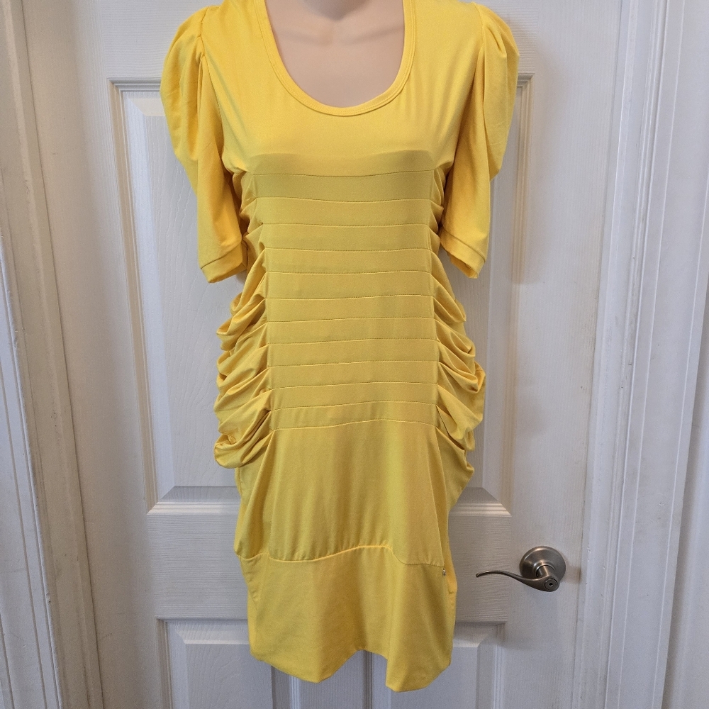 Sexy APPLE BOTTOMS Y2K yellow party mini dress bodycon ruched sides Sz XL tight